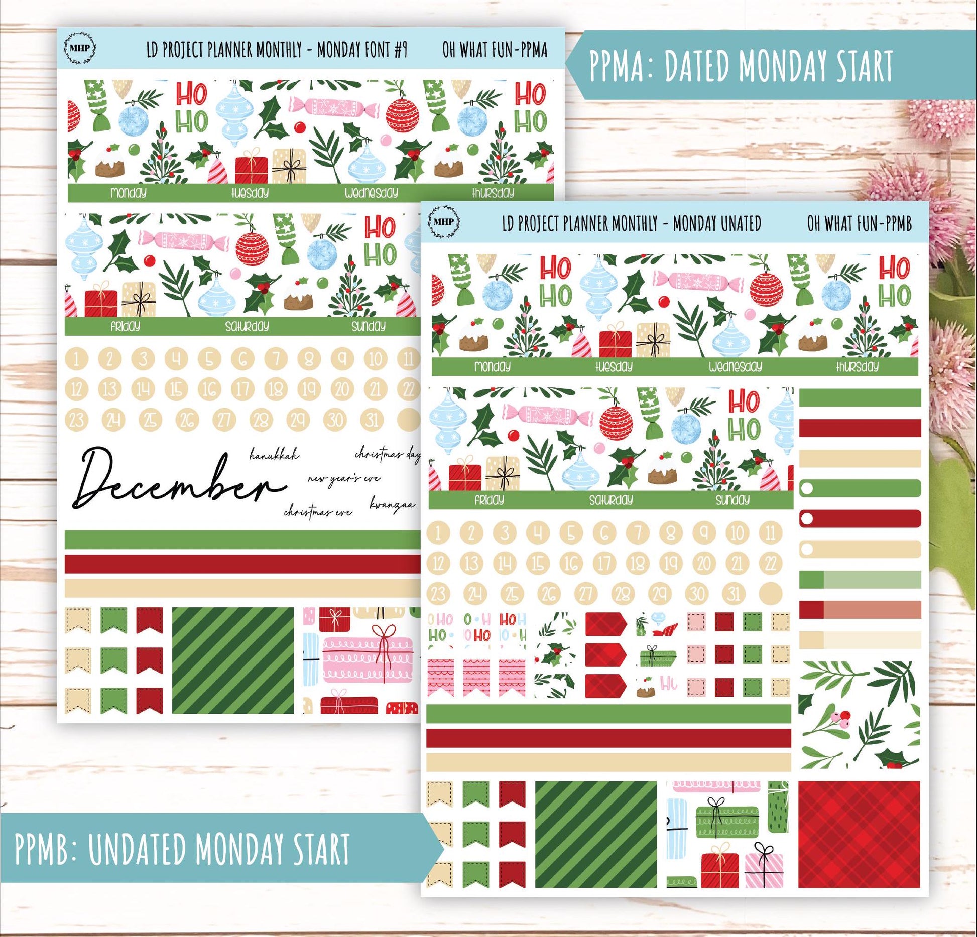 DECEMBER Stickers for LD Project Planner "Oh What Fun" || PPWF