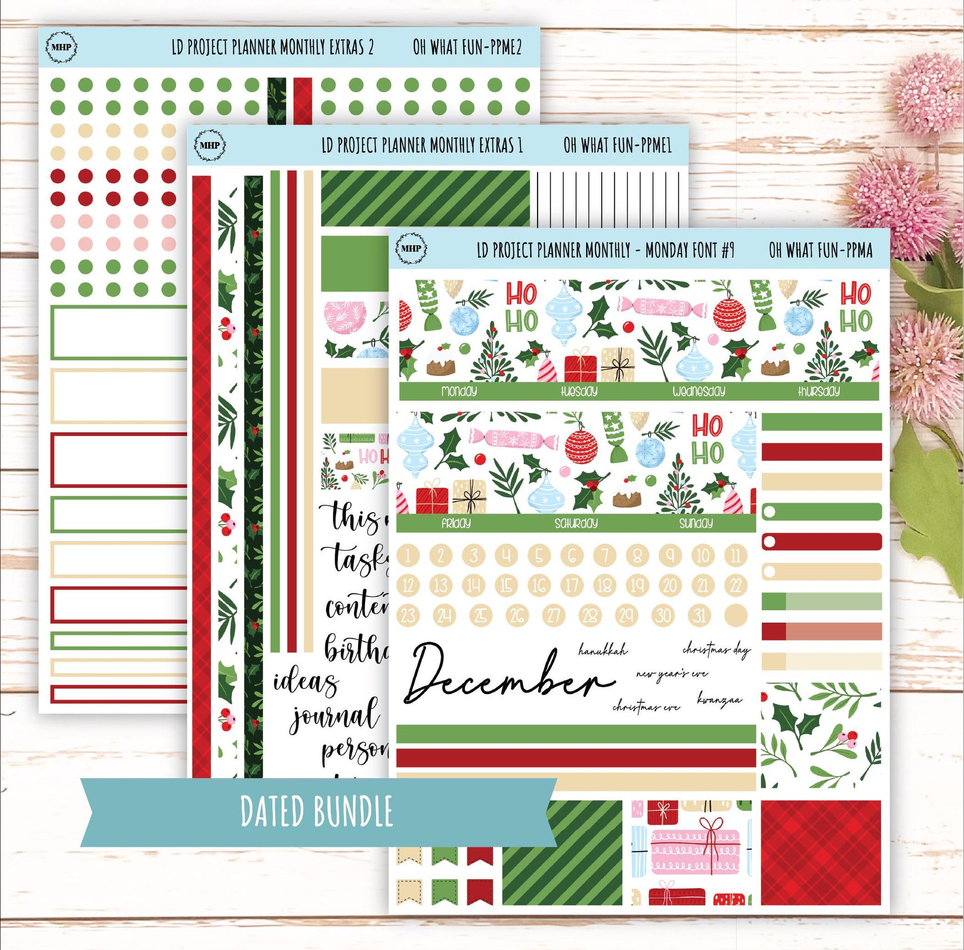 DECEMBER Stickers for LD Project Planner "Oh What Fun" || PPWF
