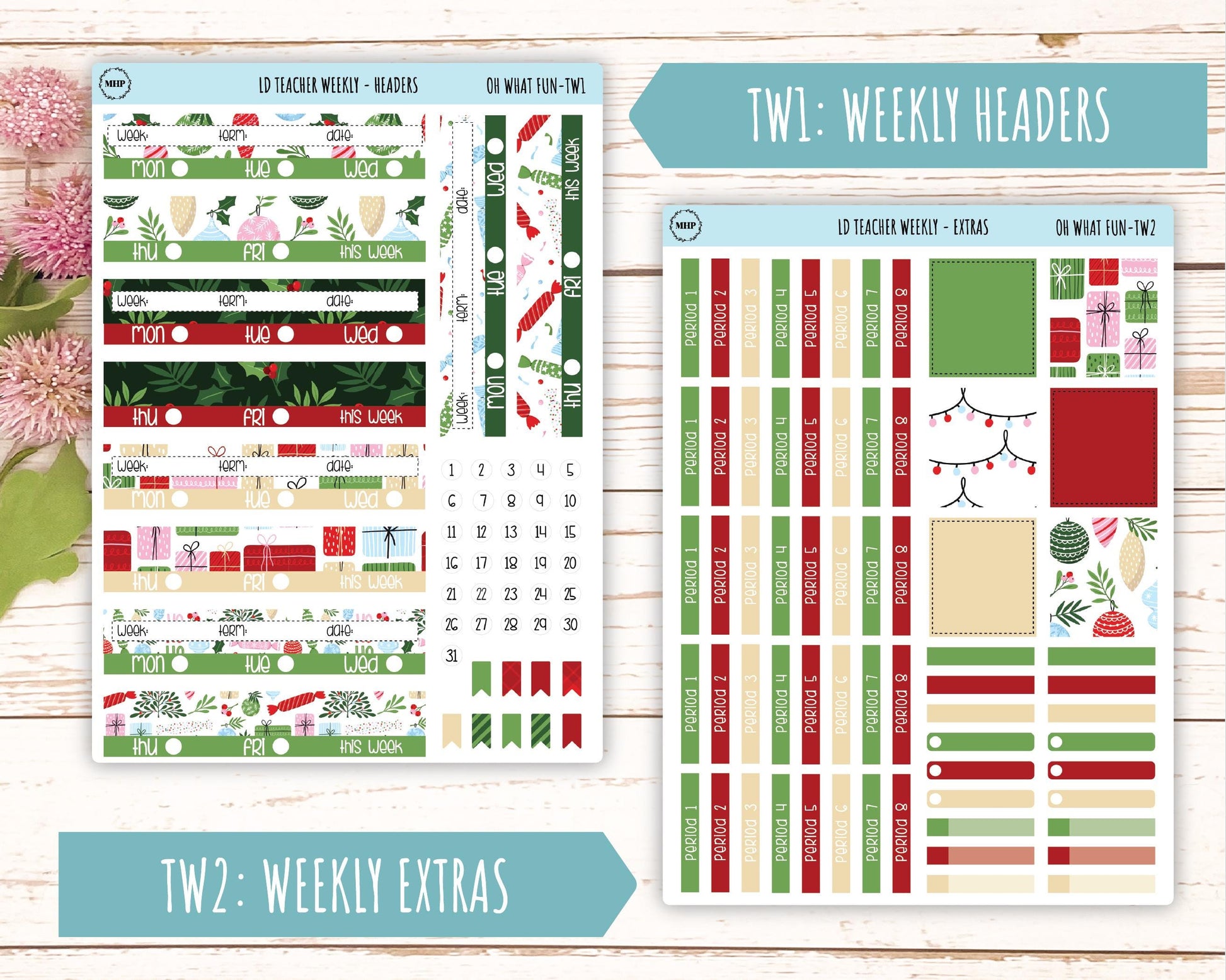 DECEMBER Stickers for Laurel Denise Teacher Planners. "Oh What Fun" || TOWF