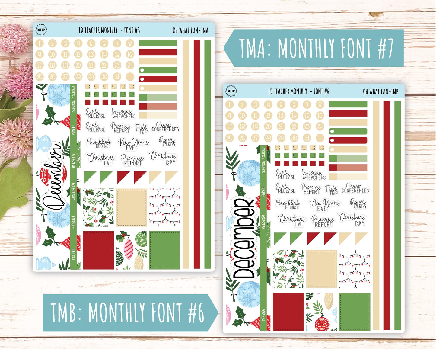 DECEMBER Stickers for Laurel Denise Teacher Planners. "Oh What Fun" || TOWF