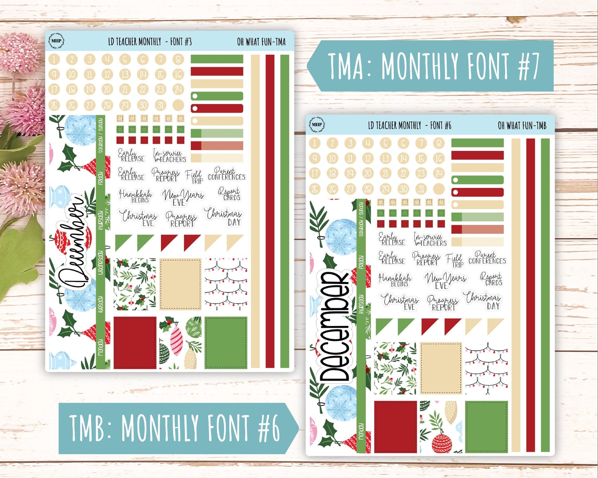 DECEMBER Stickers for Laurel Denise Teacher Planners. "Oh What Fun" || TOWF