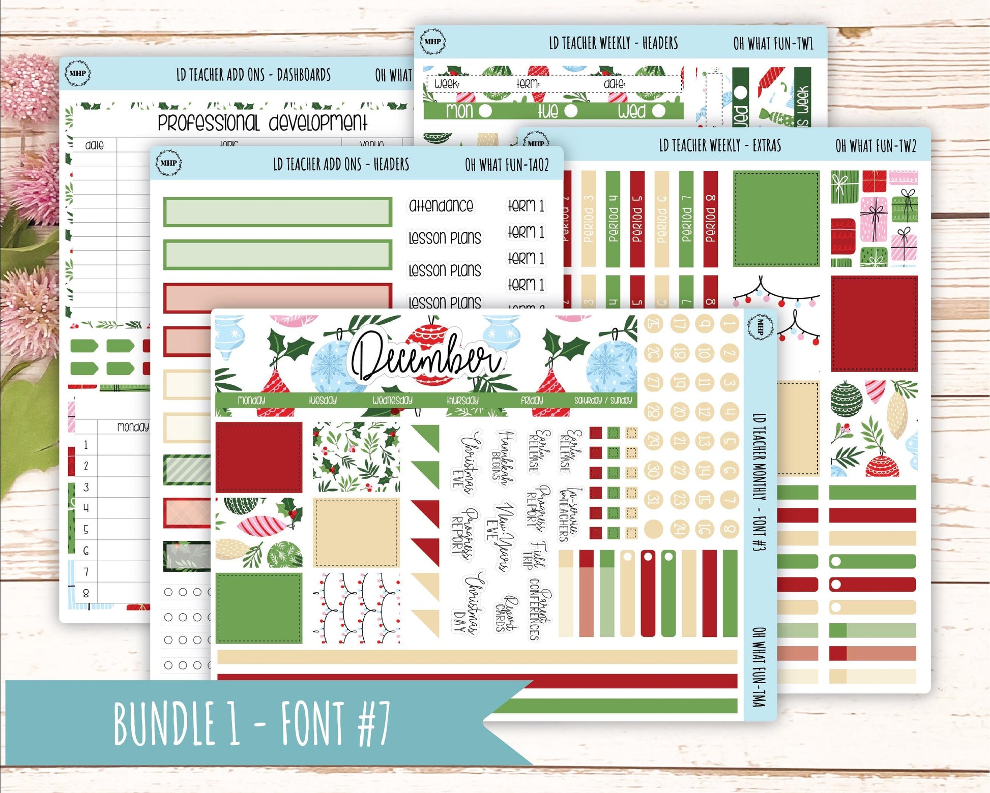 DECEMBER Stickers for Laurel Denise Teacher Planners. "Oh What Fun" || TOWF