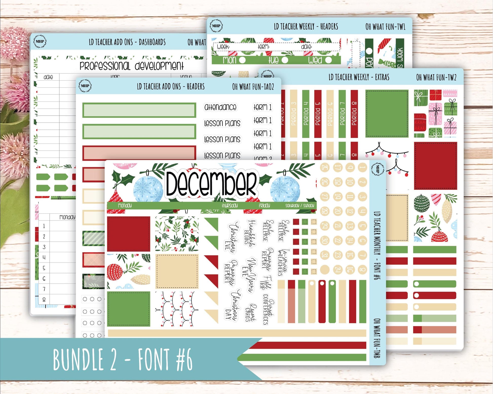 DECEMBER Stickers for Laurel Denise Teacher Planners. "Oh What Fun" || TOWF