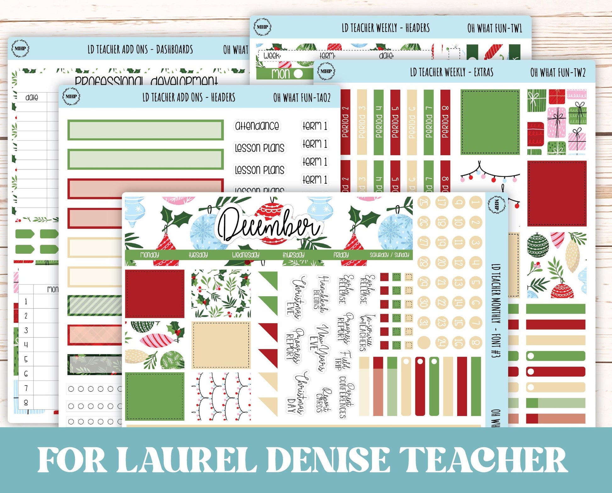 DECEMBER Stickers for Laurel Denise Teacher Planners. "Oh What Fun" || TOWF