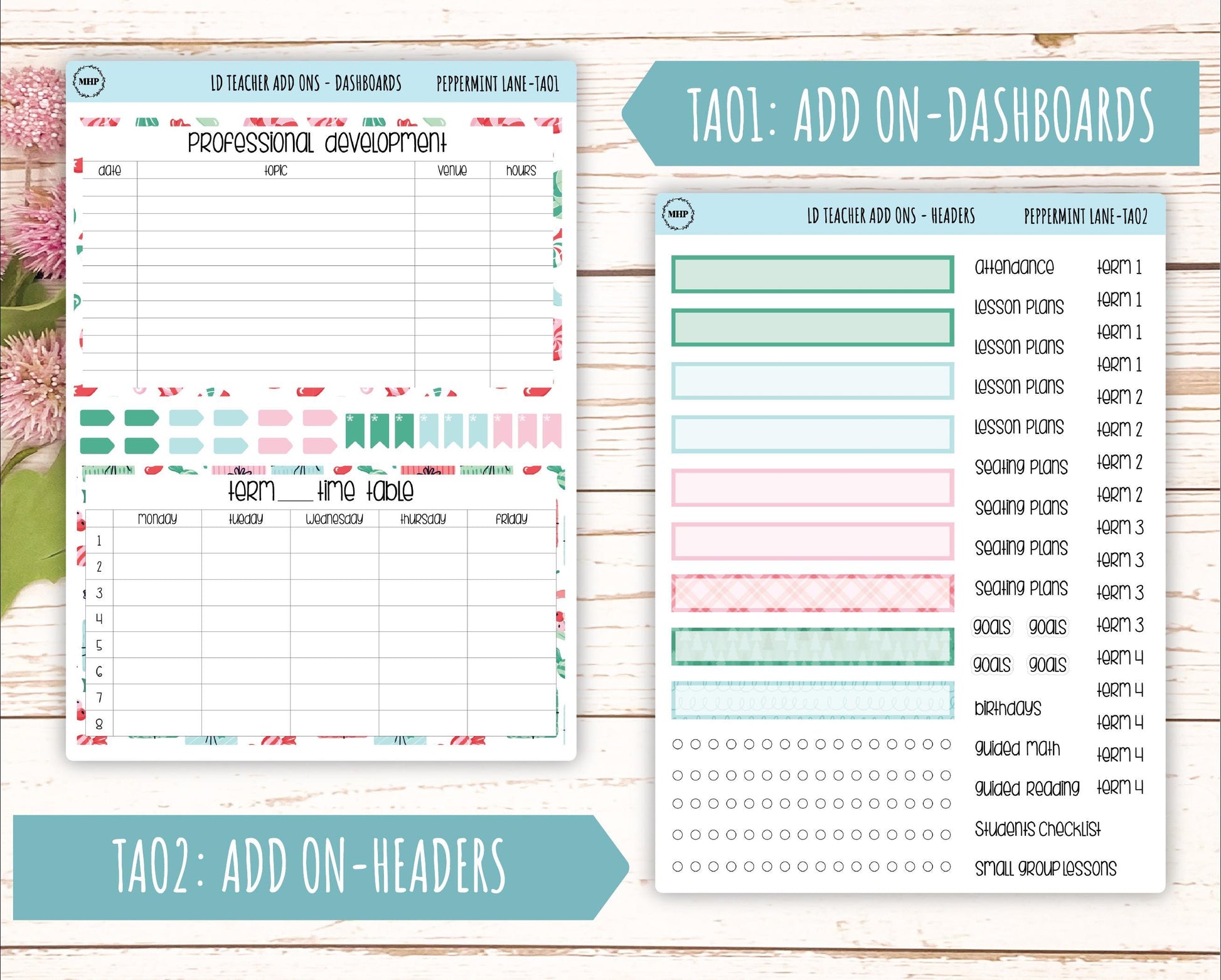 DECEMBER Stickers for Laurel Denise Teacher Planners. "Peppermint Lane" || TPL
