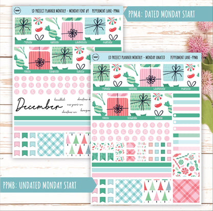 DECEMBER Stickers for LD Project Planner "Peppermint Lane" || PPPL