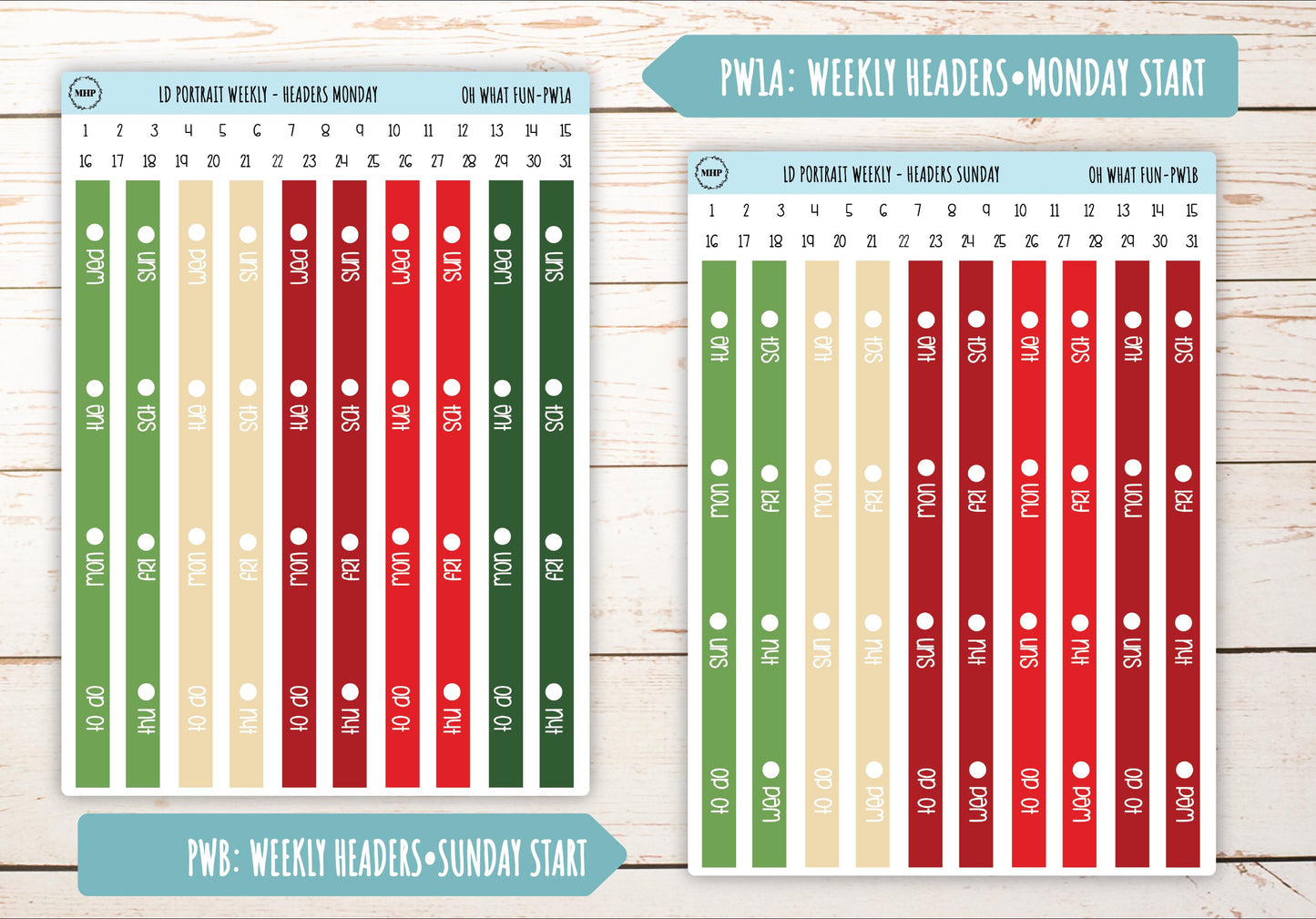 DECEMBER Stickers for Laurel Denise Portrait Planners. "Oh What Fun" || POWF
