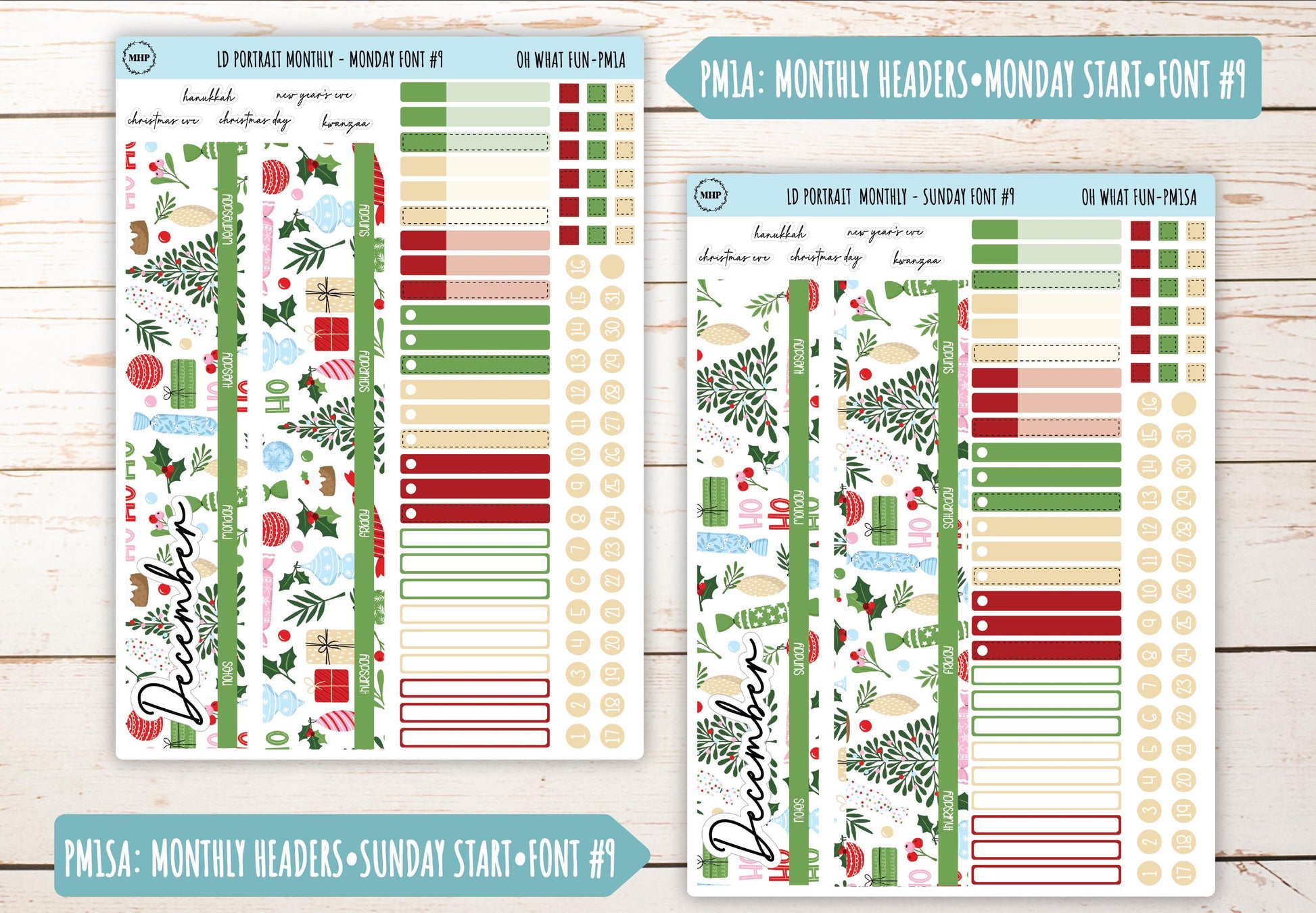 DECEMBER Stickers for Laurel Denise Portrait Planners. "Oh What Fun" || POWF