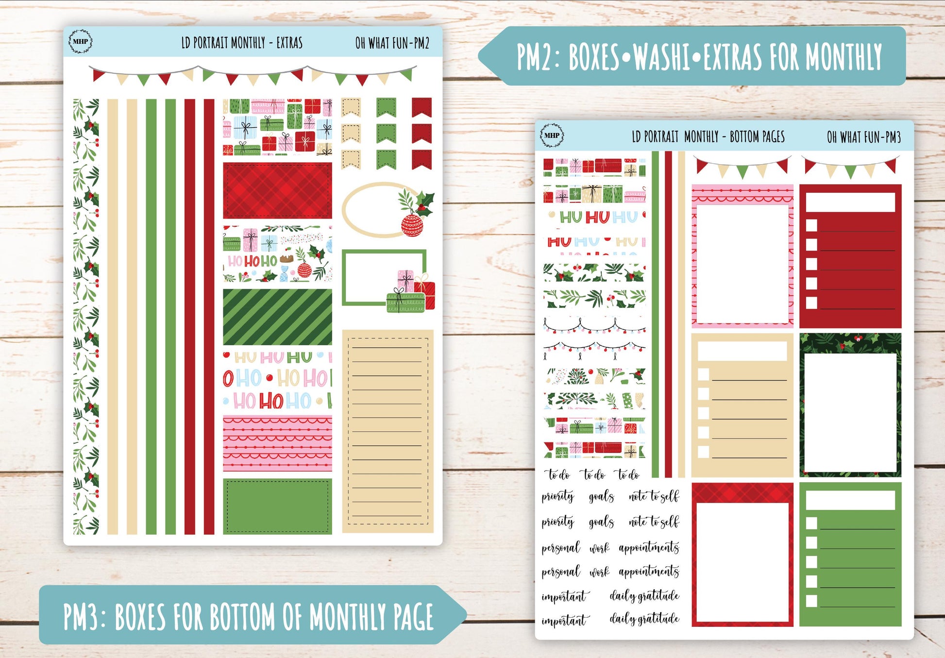 DECEMBER Stickers for Laurel Denise Portrait Planners. "Oh What Fun" || POWF