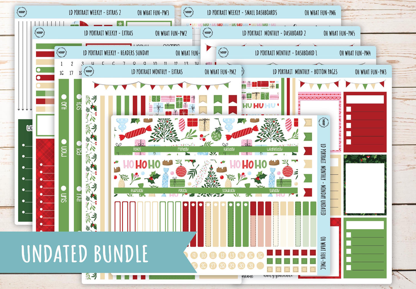 DECEMBER Stickers for Laurel Denise Portrait Planners. "Oh What Fun" || POWF