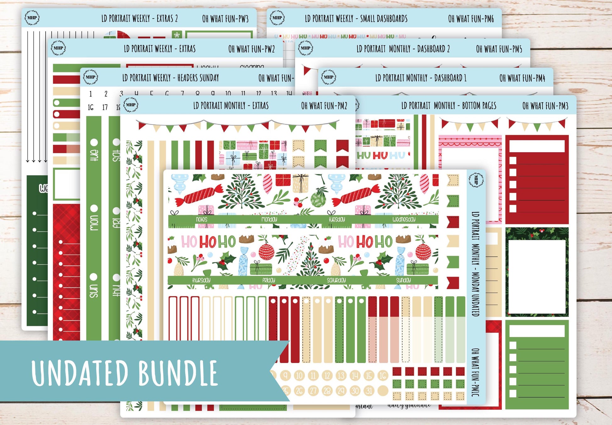 DECEMBER Stickers for Laurel Denise Portrait Planners. "Oh What Fun" || POWF