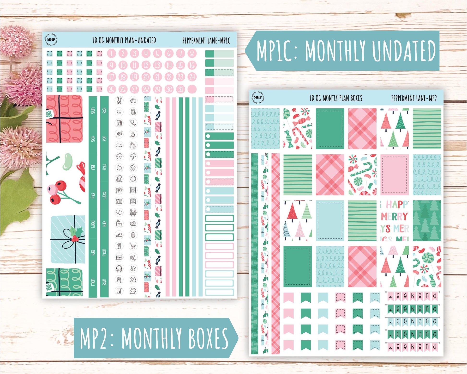 DECEMBER Stickers for OG Laurel Denise Planners. "Peppermint Lane" || OGPL