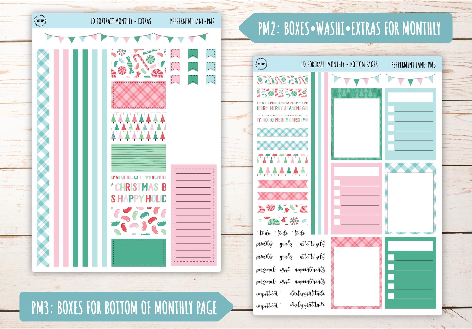 DECEMBER Stickers for Laurel Denise Portrait Planners. "Peppermint Lane" || PPL