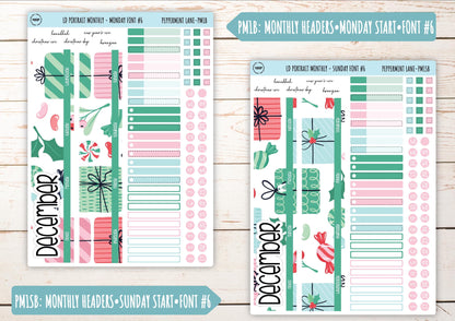 DECEMBER Stickers for Laurel Denise Portrait Planners. "Peppermint Lane" || PPL
