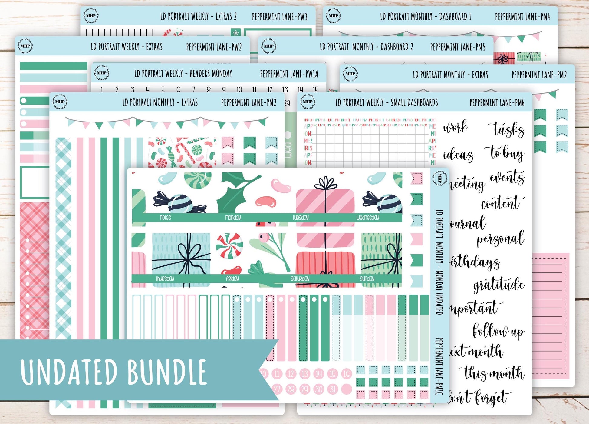DECEMBER Stickers for Laurel Denise Portrait Planners. "Peppermint Lane" || PPL