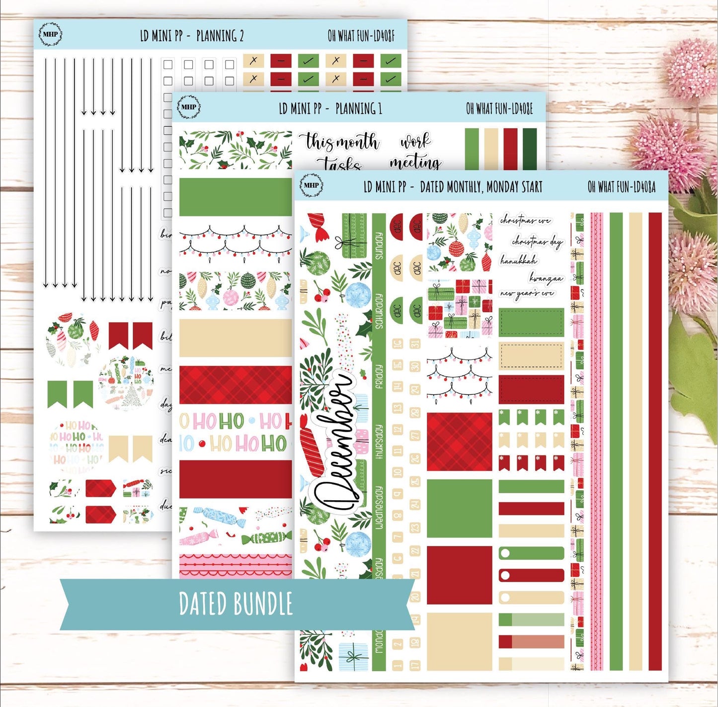 DECEMBER Stickers for LD Mini Project Planner "Oh What Fun" || LD408OWF