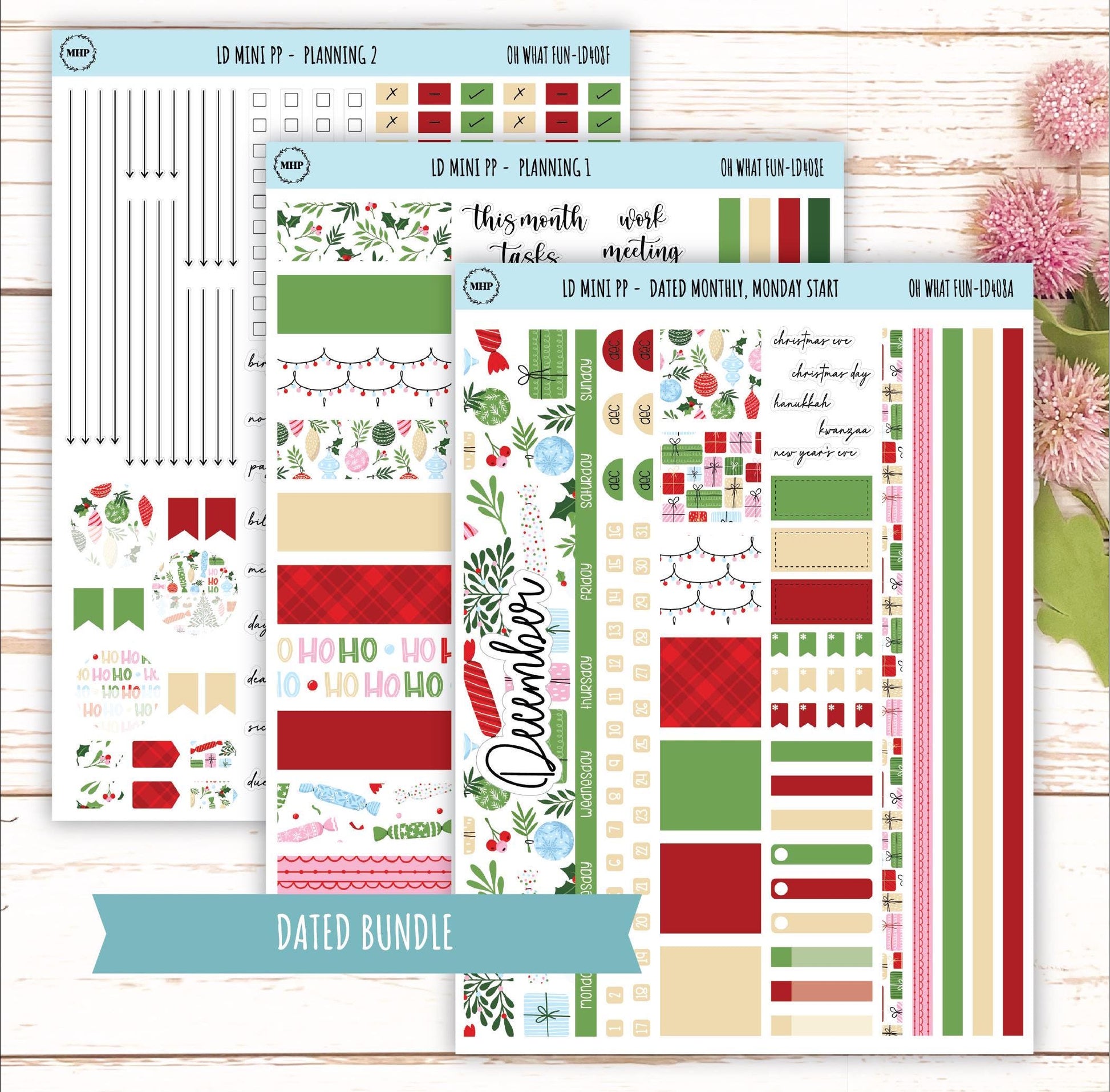 DECEMBER Stickers for LD Mini Project Planner "Oh What Fun" || LD408OWF