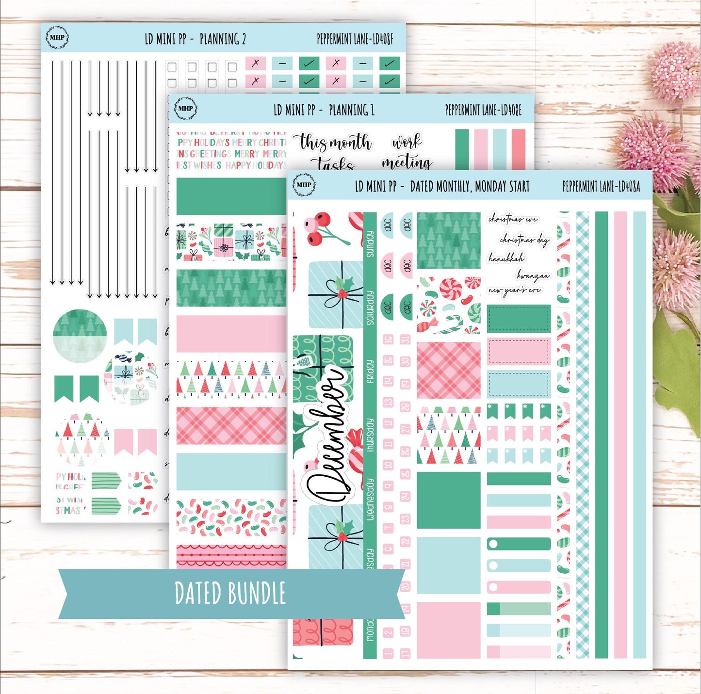 DECEMBER Stickers for LD Mini Project Planner "Peppermint Lane" || LD408PL
