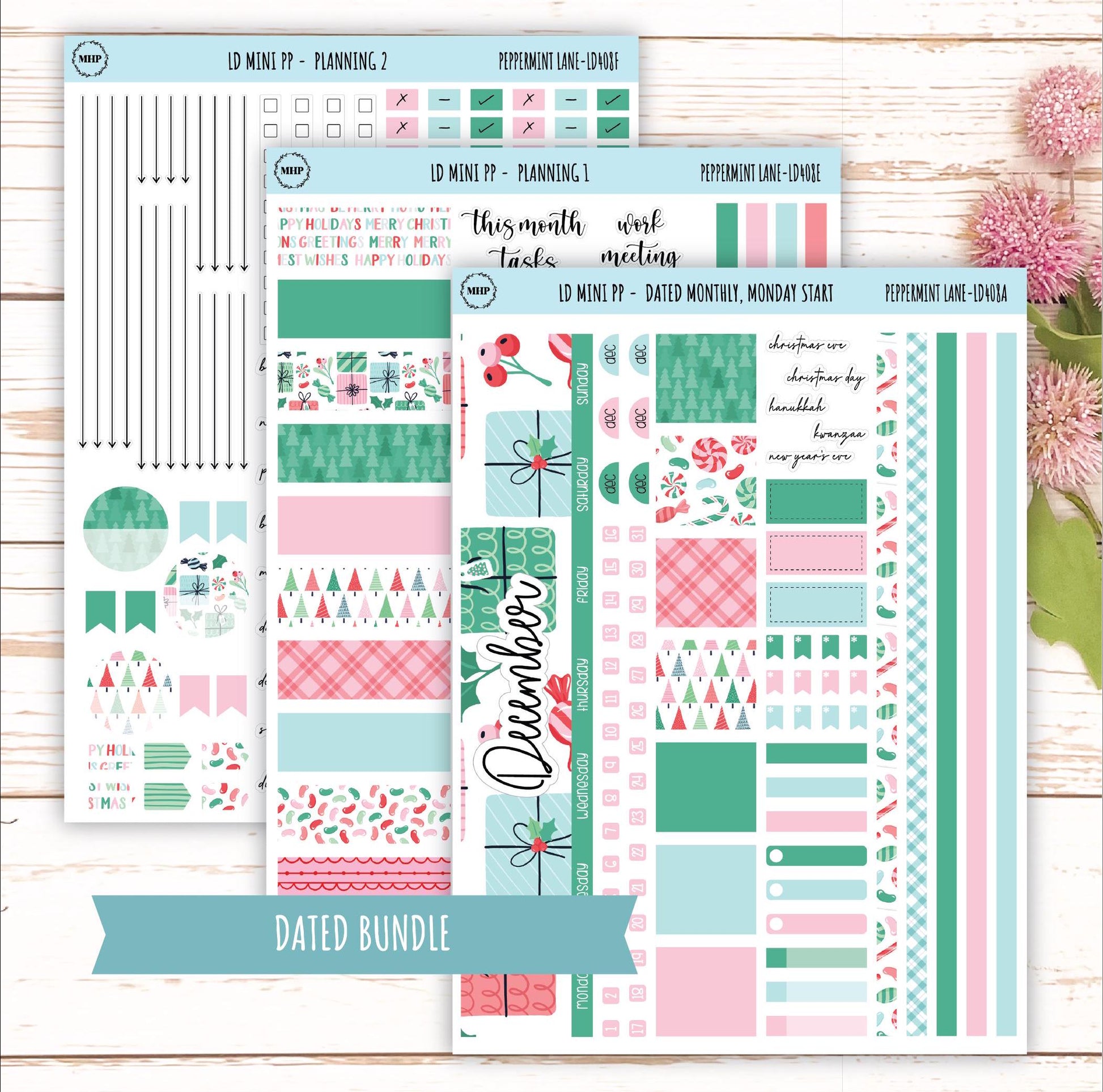 DECEMBER Stickers for LD Mini Project Planner "Peppermint Lane" || LD408PL