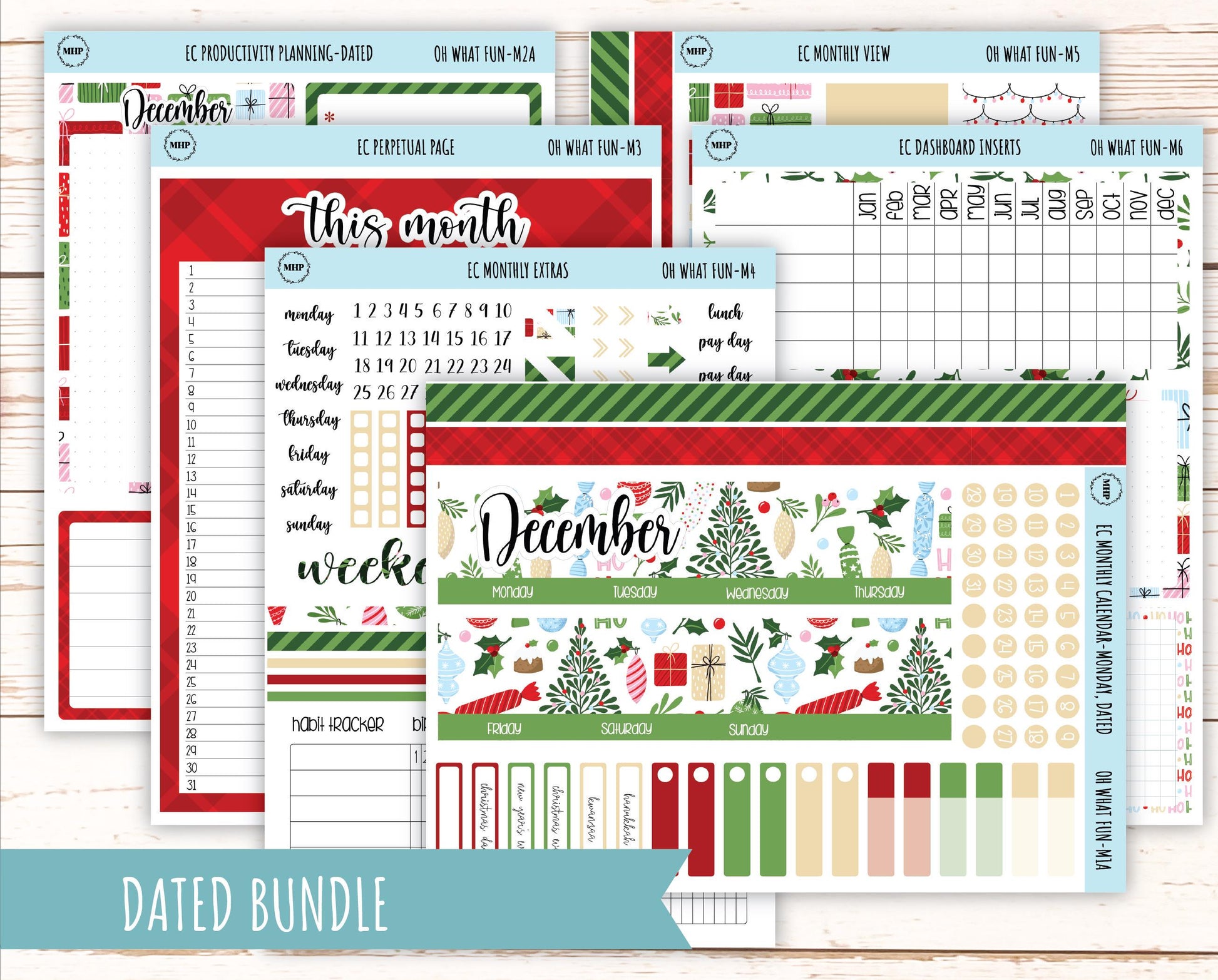 DECEMBER Monthly Kit Stickers for 7x9 Erin Condren Planners. "Oh Wha Fun" || ECM-OWF