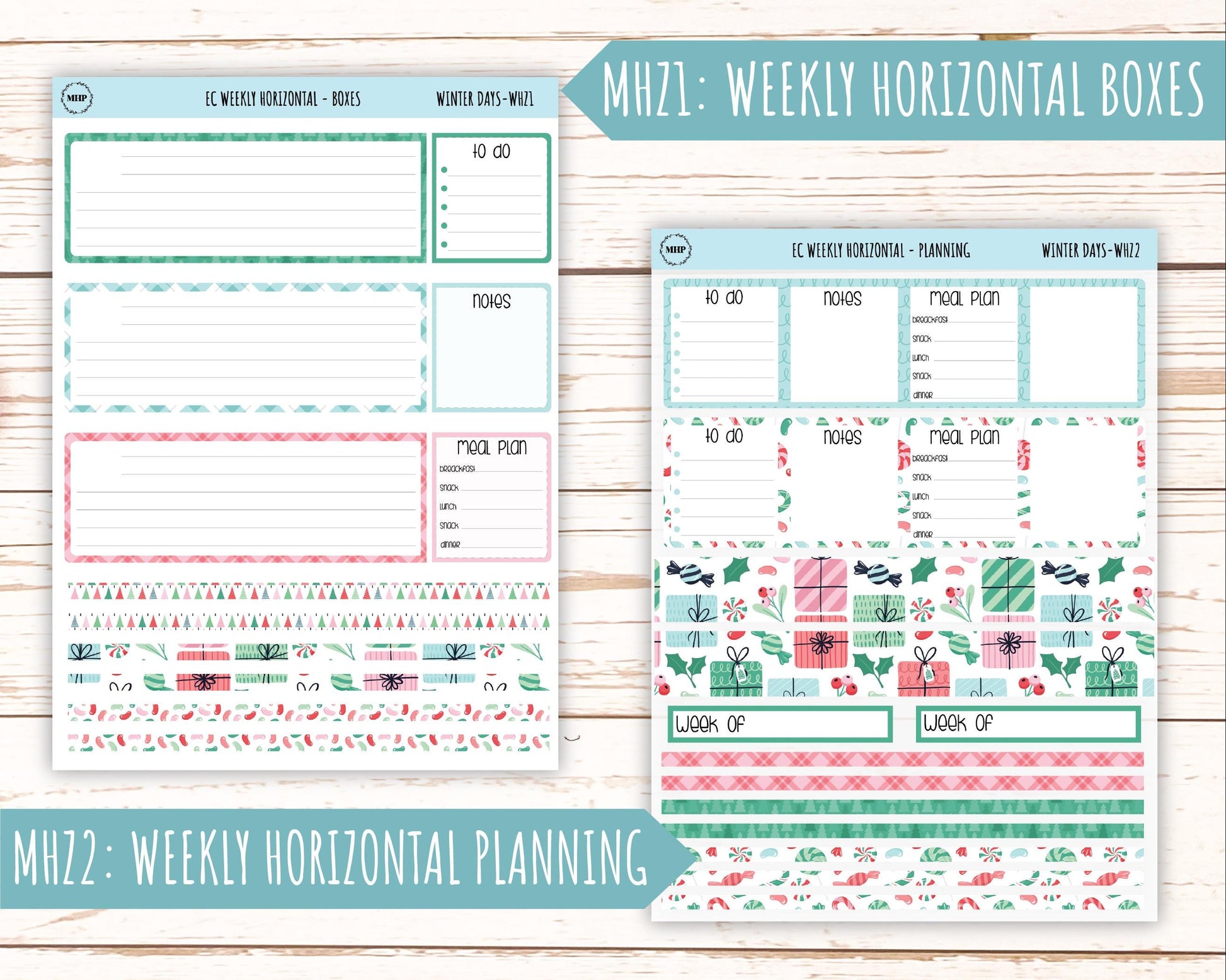 DECEMBER Weekly Planning Kits for 7x9 Erin Condren Planners. "Peppermint Lane" || ECW-PML