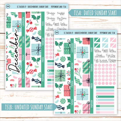 DECEMBER Stickers for Erin Condren Teacher Lesson Planner. "Peppermint Lane" || ECT-PML