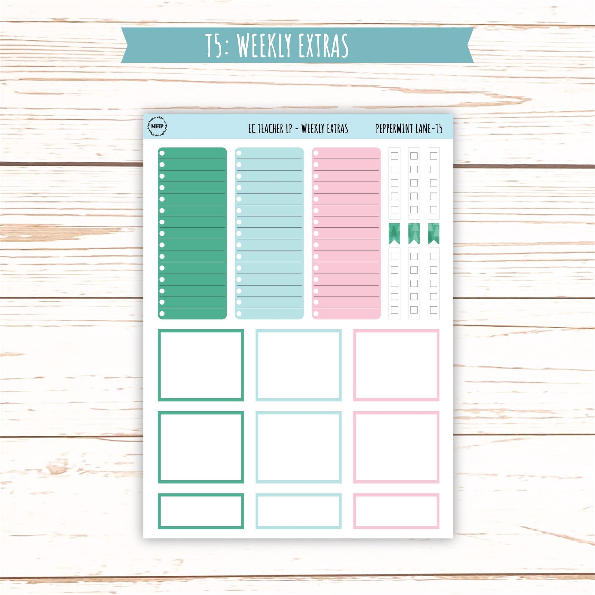 DECEMBER Stickers for Erin Condren Teacher Lesson Planner. "Peppermint Lane" || ECT-PML