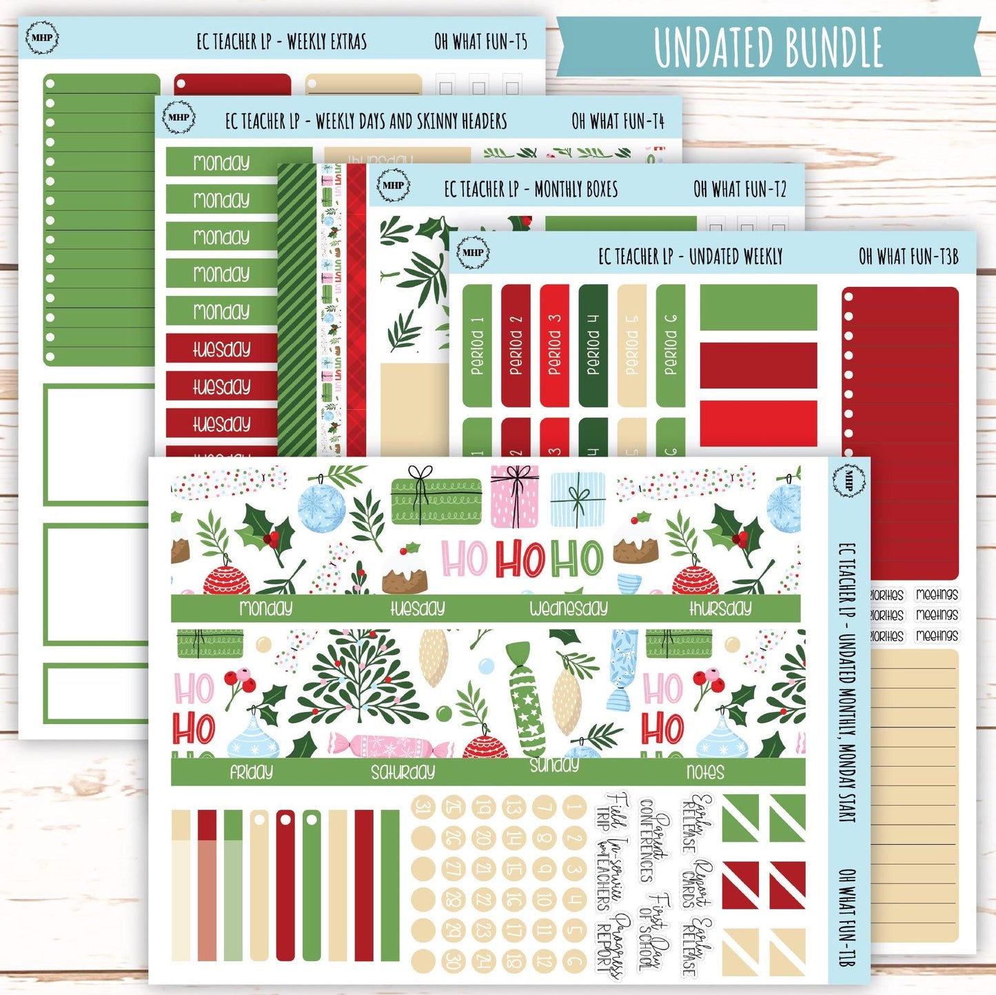 DECEMBER Stickers for Erin Condren Teacher Lesson Planner. "Oh What Fun" || ECT-OWF