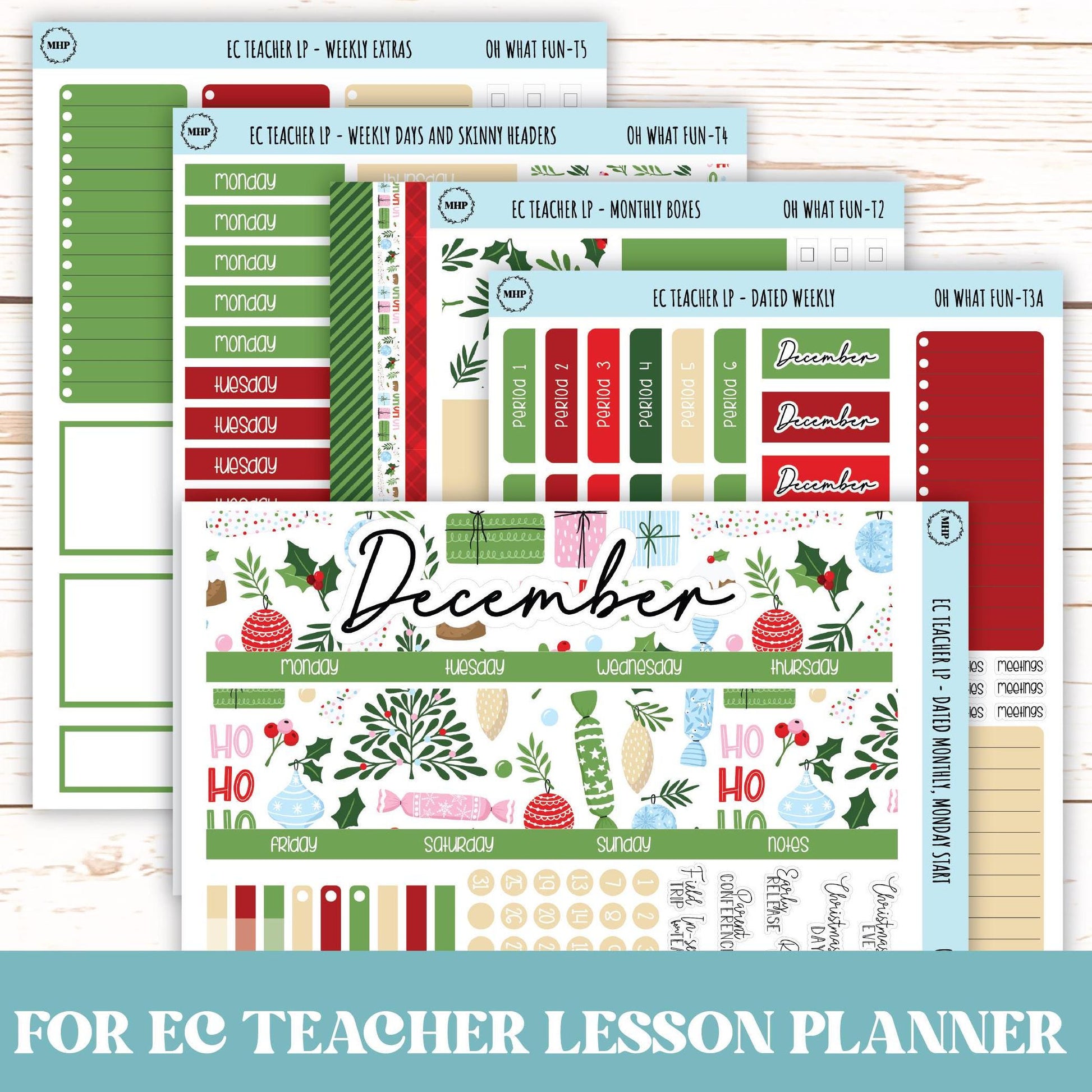 DECEMBER Stickers for Erin Condren Teacher Lesson Planner. "Oh What Fun" || ECT-OWF