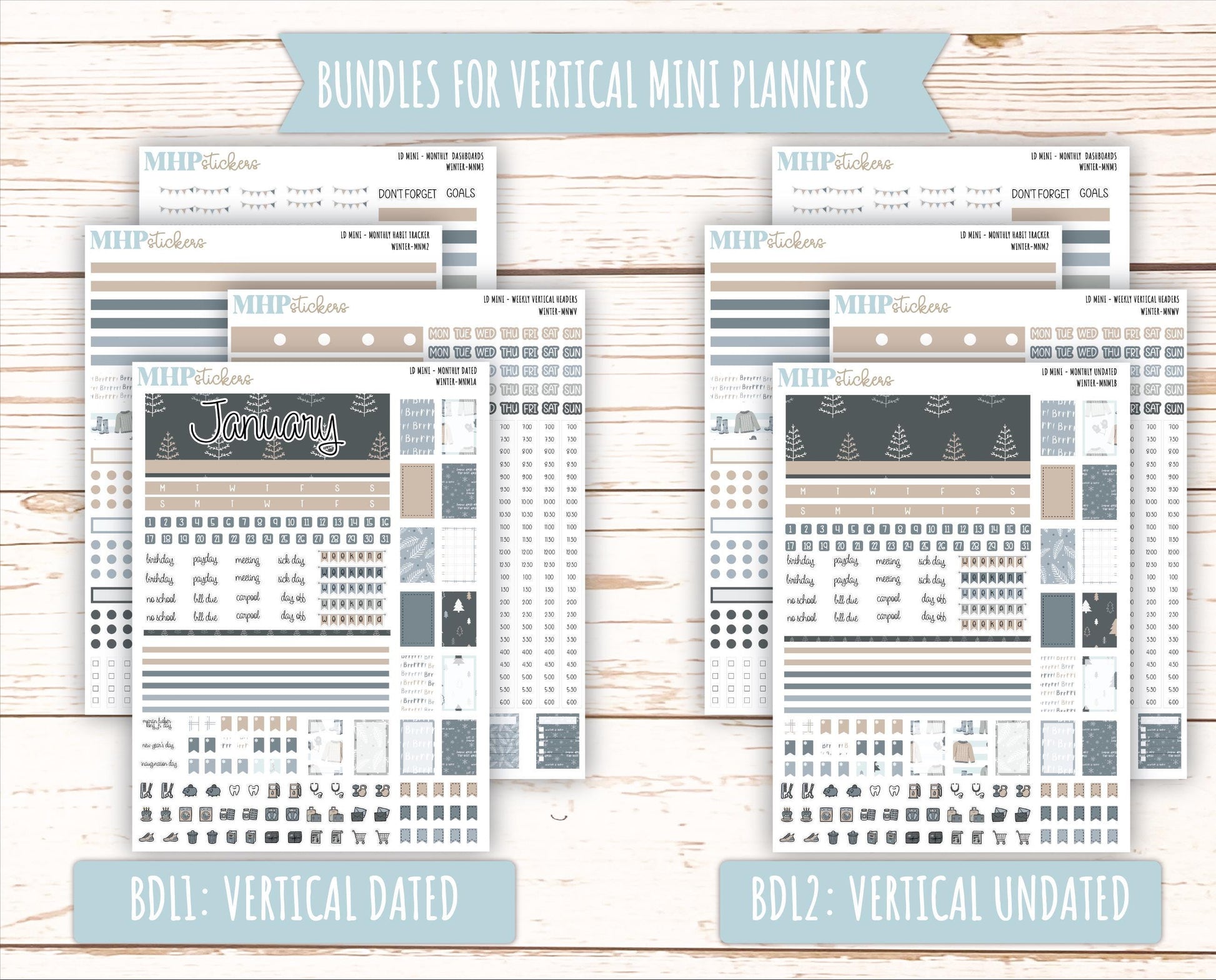 JANUARY 2025 Stickers for MINI Laurel Denise Planners "Winter" || MNW