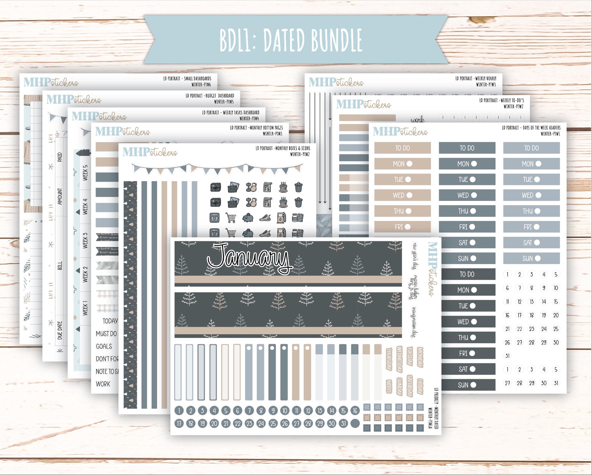 JANUARY 2025 Stickers for Laurel Denise Portrait Planners. "Winter" || PTW