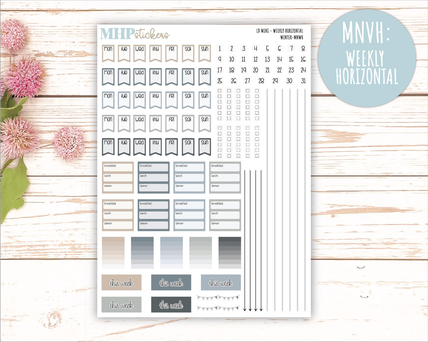 JANUARY 2025 Stickers for MINI Laurel Denise Planners "Winter" || MNW