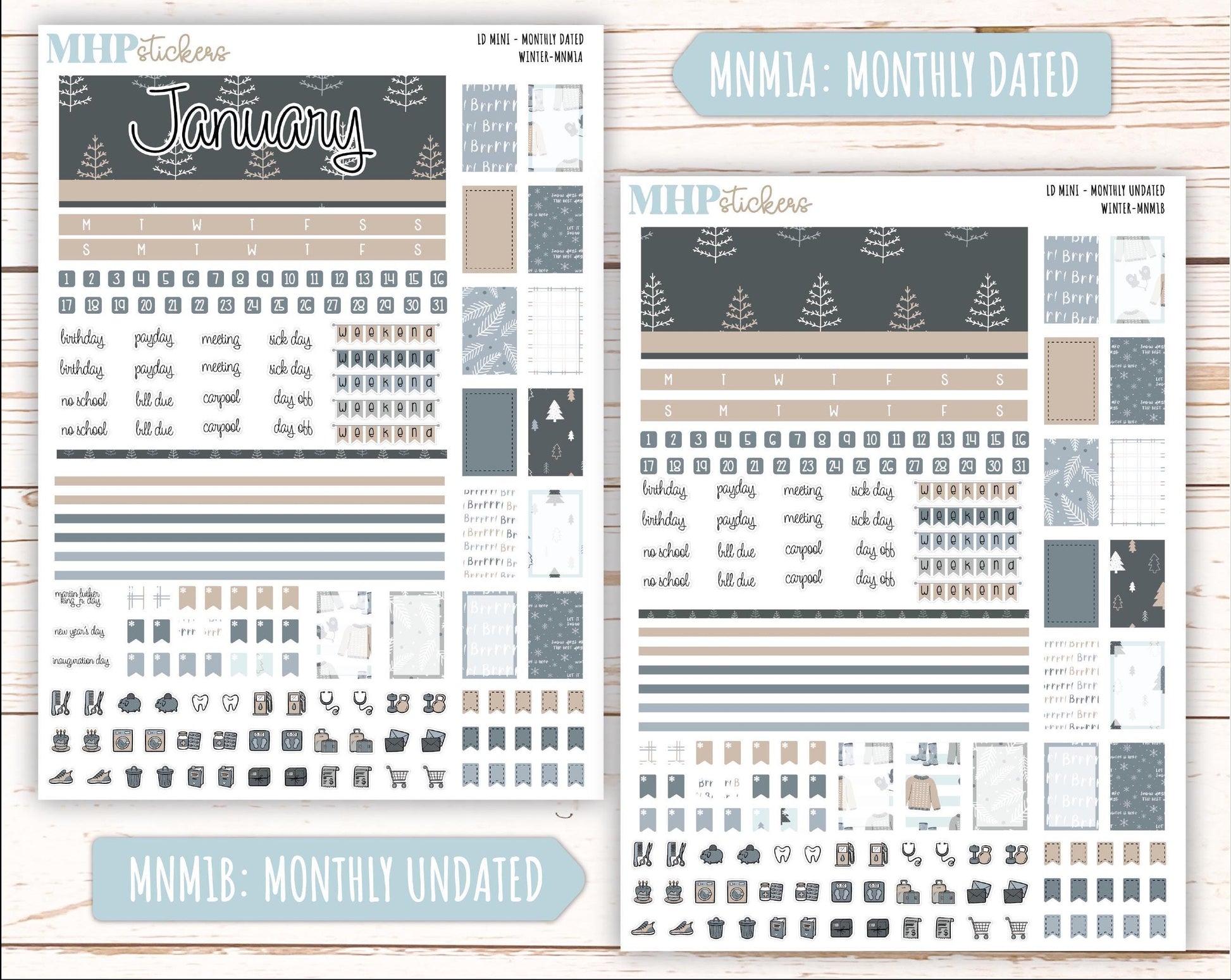 JANUARY 2025 Stickers for MINI Laurel Denise Planners "Winter" || MNW