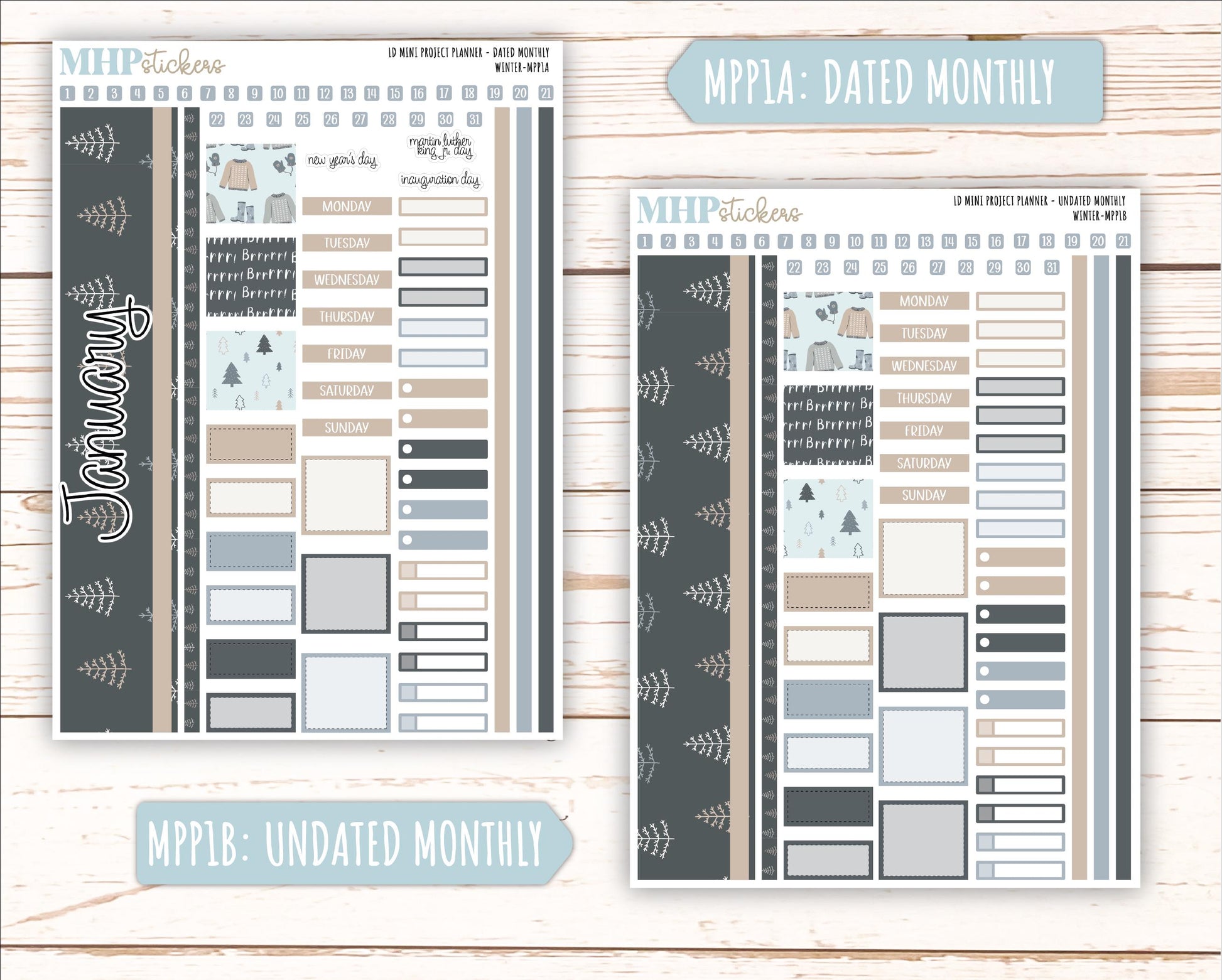 JANUARY 2025 Stickers for LD Mini Project Planner "Winter" || MPPW