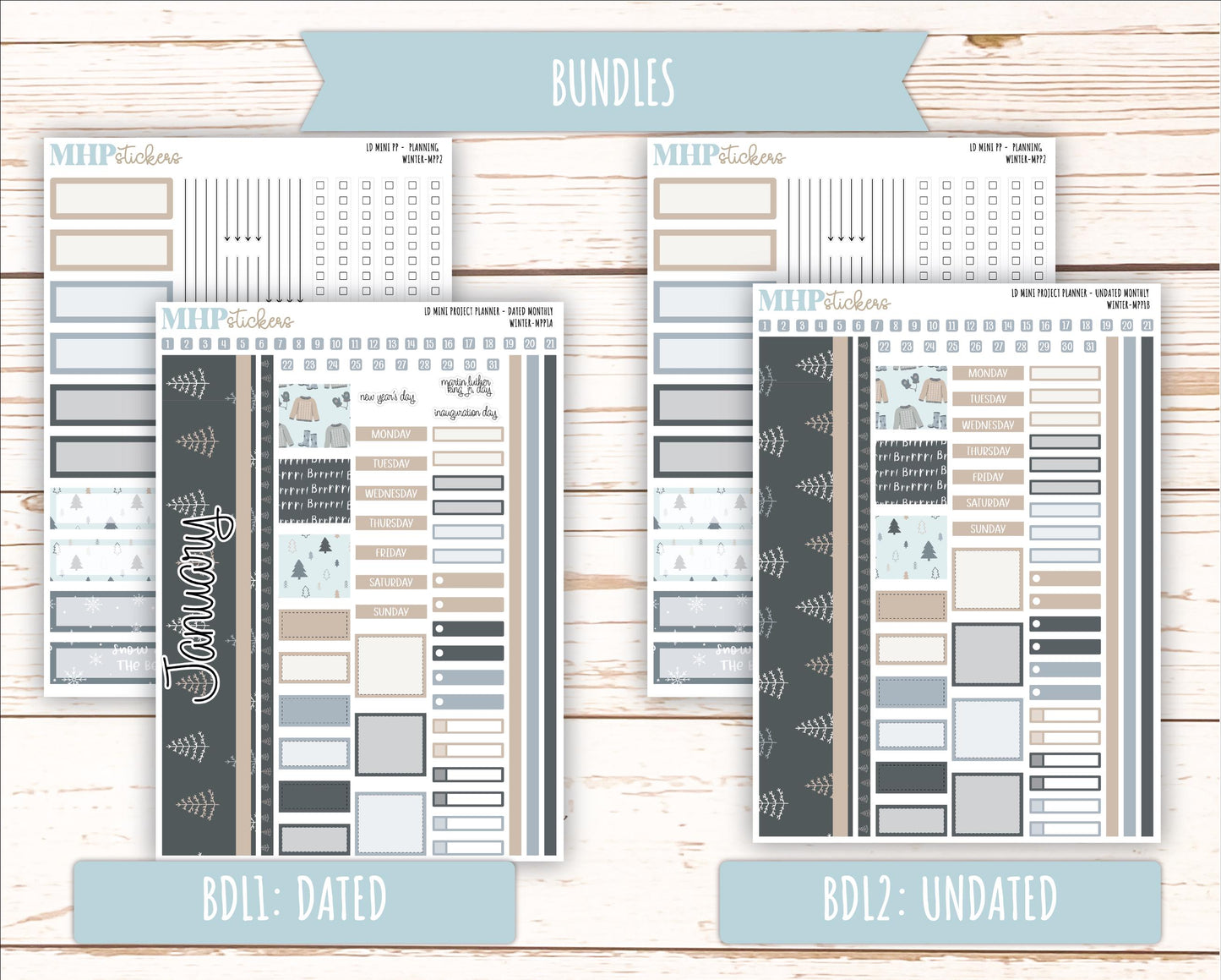 JANUARY 2025 Stickers for LD Mini Project Planner "Winter" || MPPW