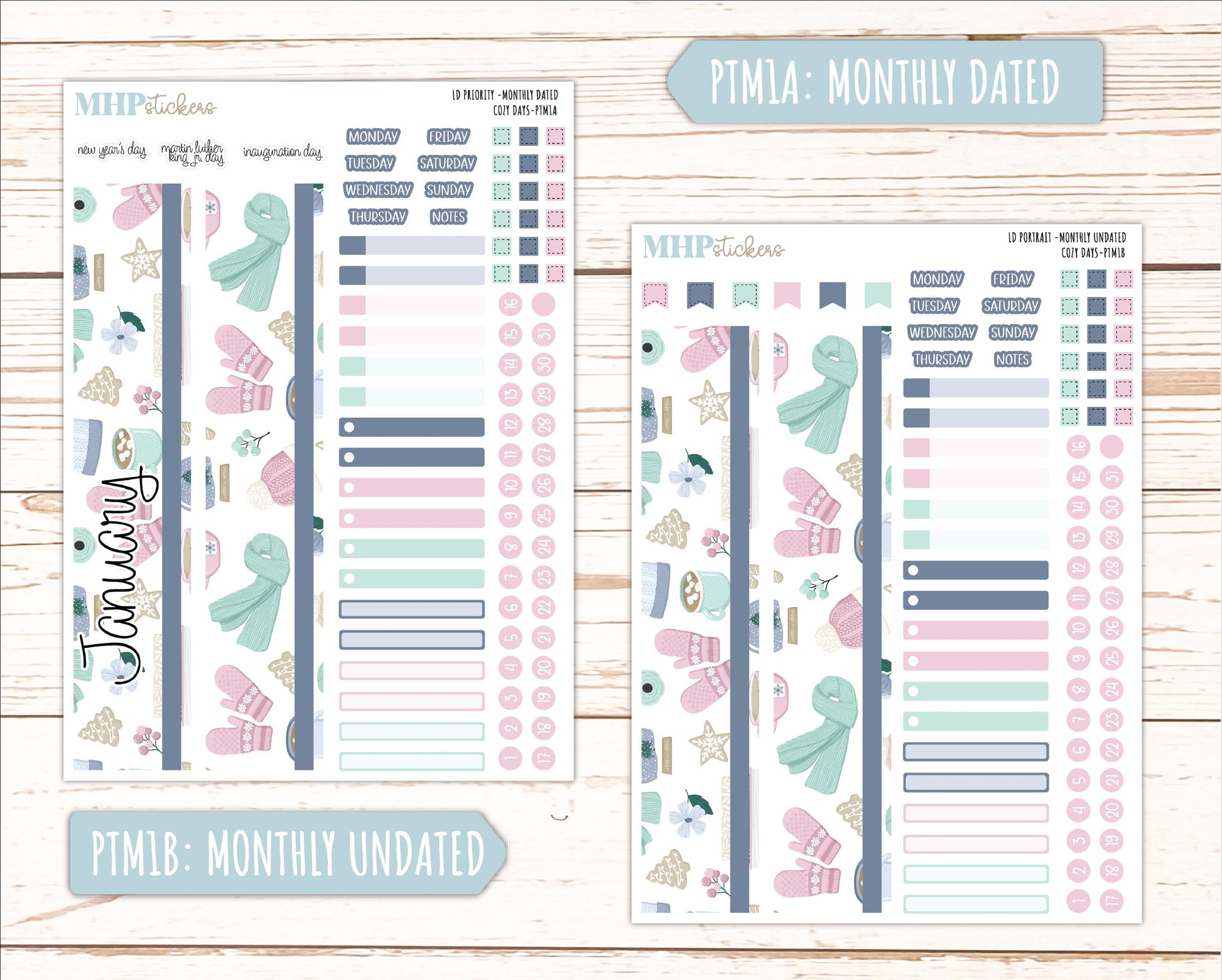 JANUARY 2025 Stickers for Laurel Denise Portrait Planners. "Cozy Days" || PTCD