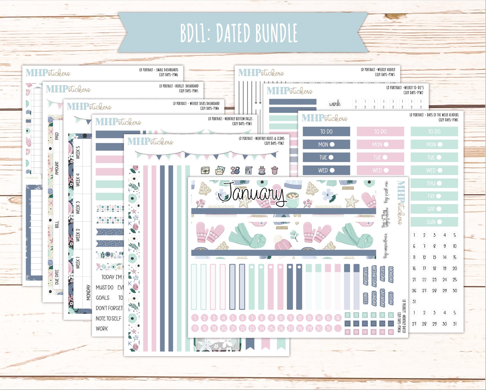 JANUARY 2025 Stickers for Laurel Denise Portrait Planners. "Cozy Days" || PTCD