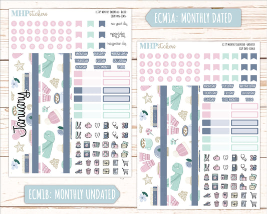 JANUARY 2025 Monthly Kit Stickers for 7x9 Erin Condren Planners. "Cozy Days" || ECMCD