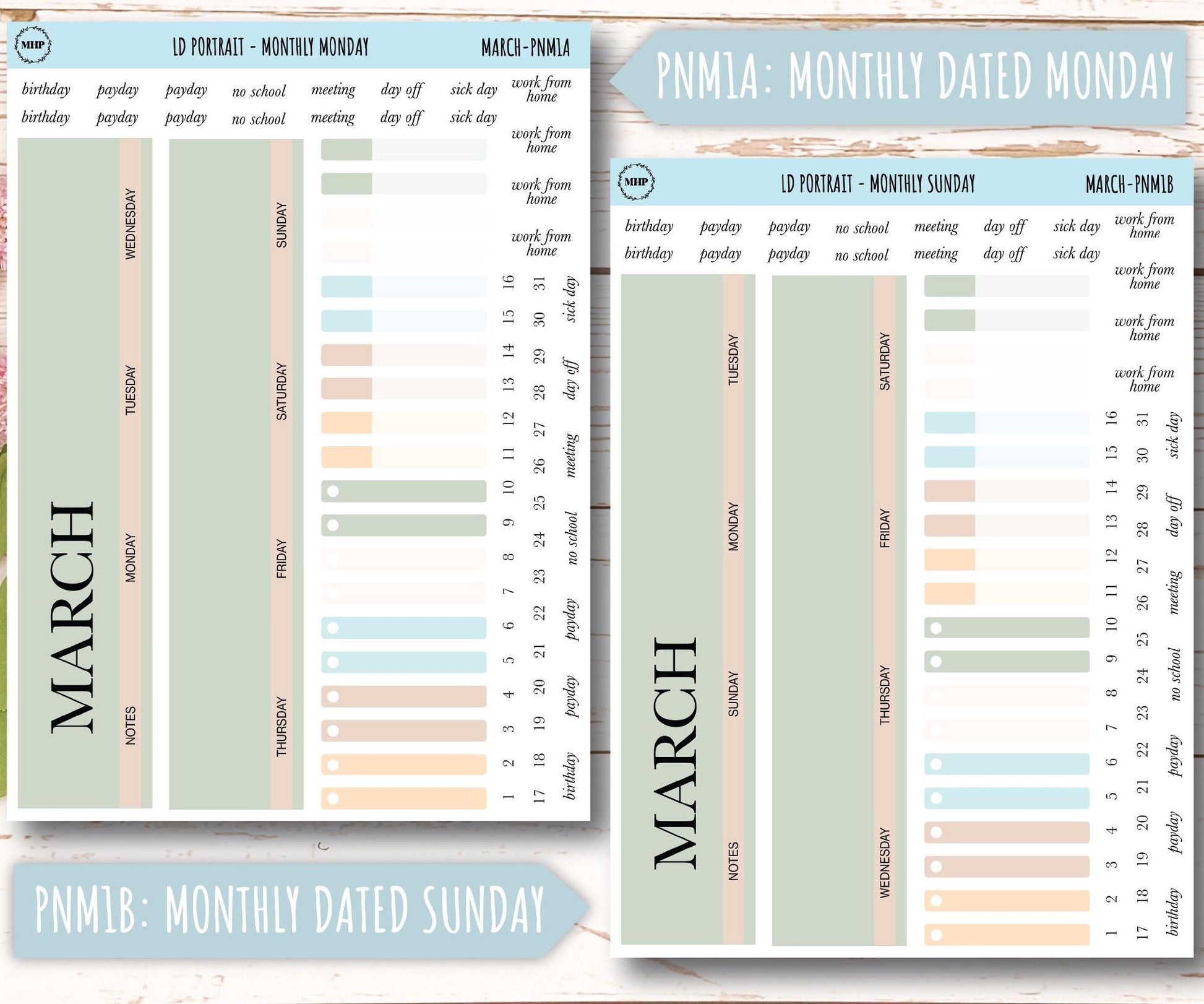 MARCH Stickers for Laurel Denise Portrait Planners. Neutral Color || PN-MAR