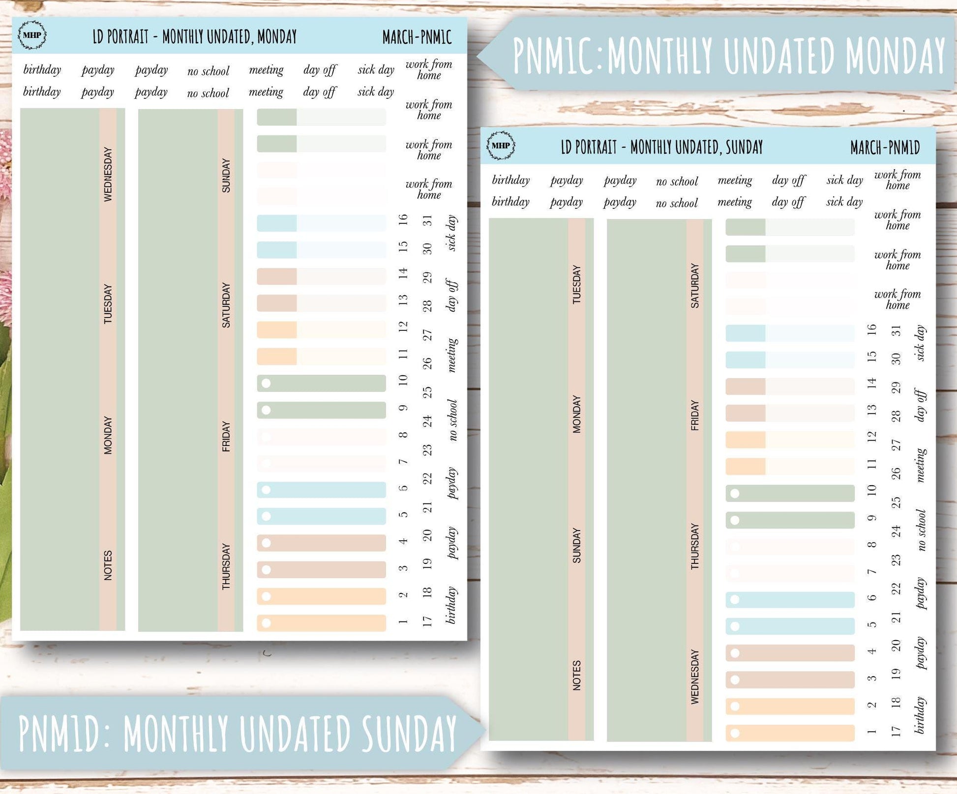 MARCH Stickers for Laurel Denise Portrait Planners. Neutral Color || PN-MAR