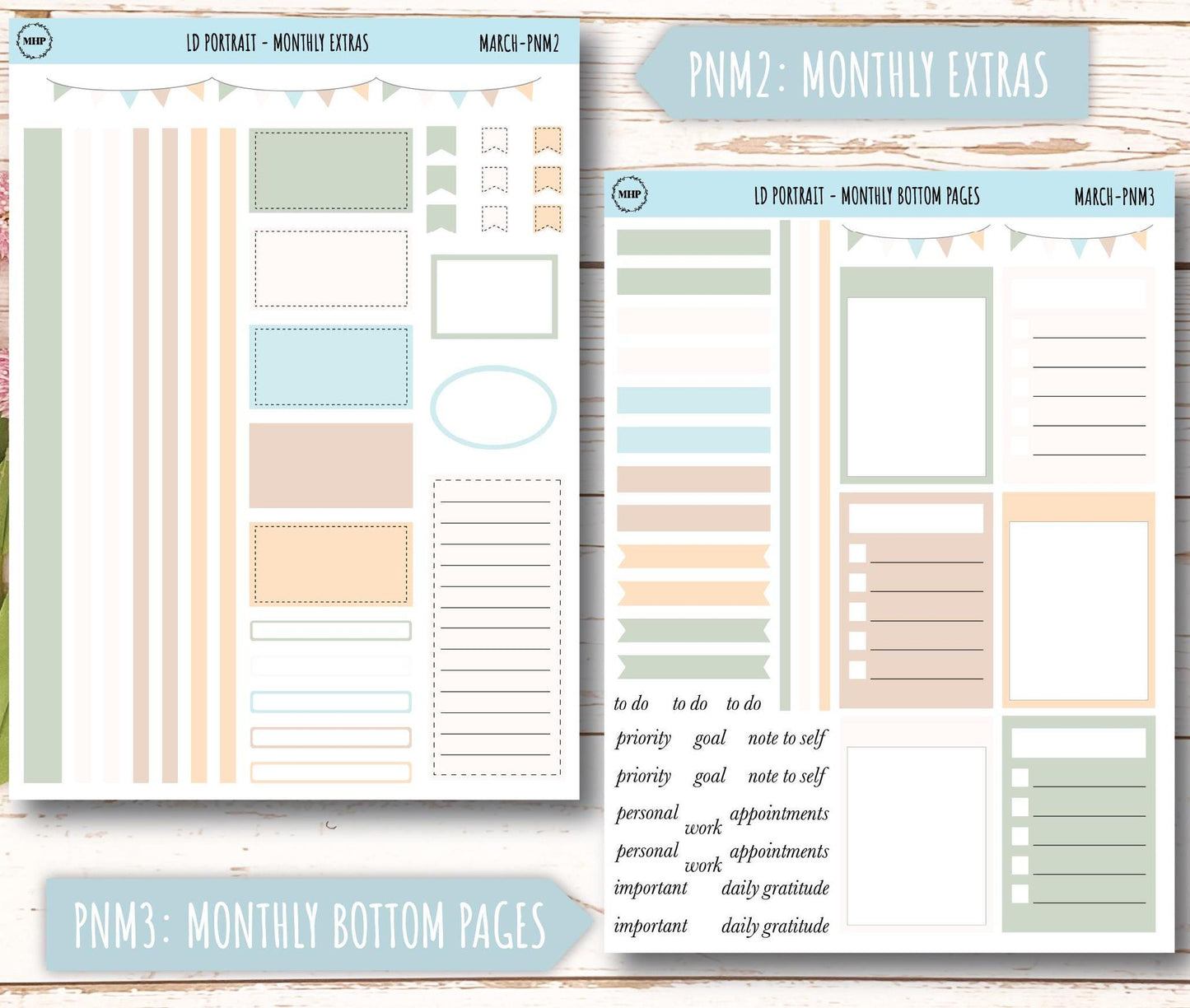 MARCH Stickers for Laurel Denise Portrait Planners. Neutral Color || PN-MAR