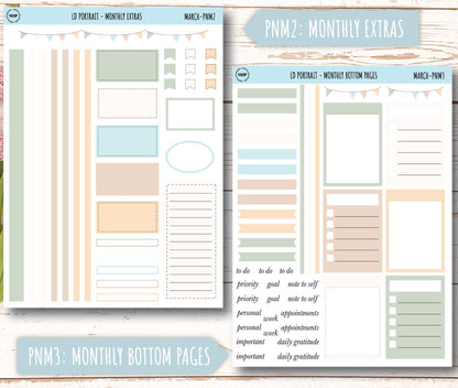 MARCH Stickers for Laurel Denise Portrait Planners. Neutral Color || PN-MAR