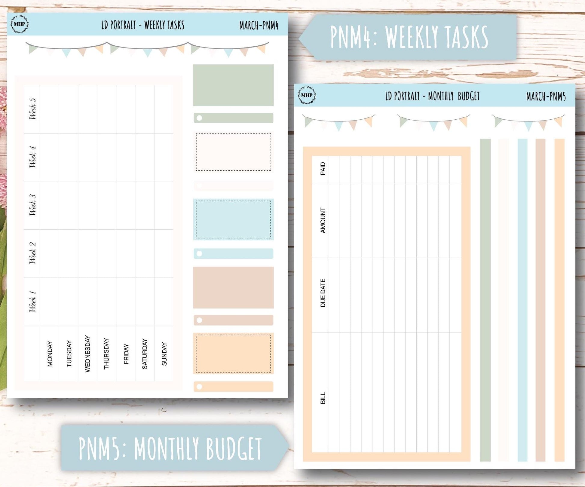 MARCH Stickers for Laurel Denise Portrait Planners. Neutral Color || PN-MAR