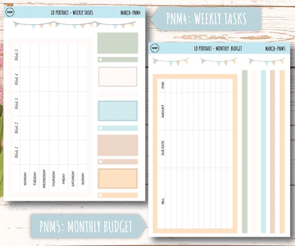 MARCH Stickers for Laurel Denise Portrait Planners. Neutral Color || PN-MAR