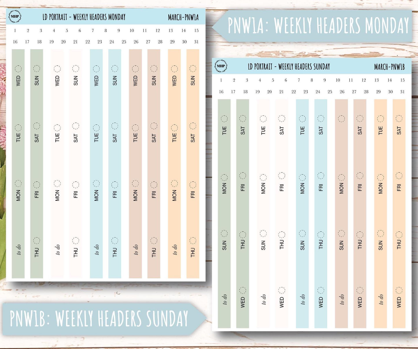 MARCH Stickers for Laurel Denise Portrait Planners. Neutral Color || PN-MAR