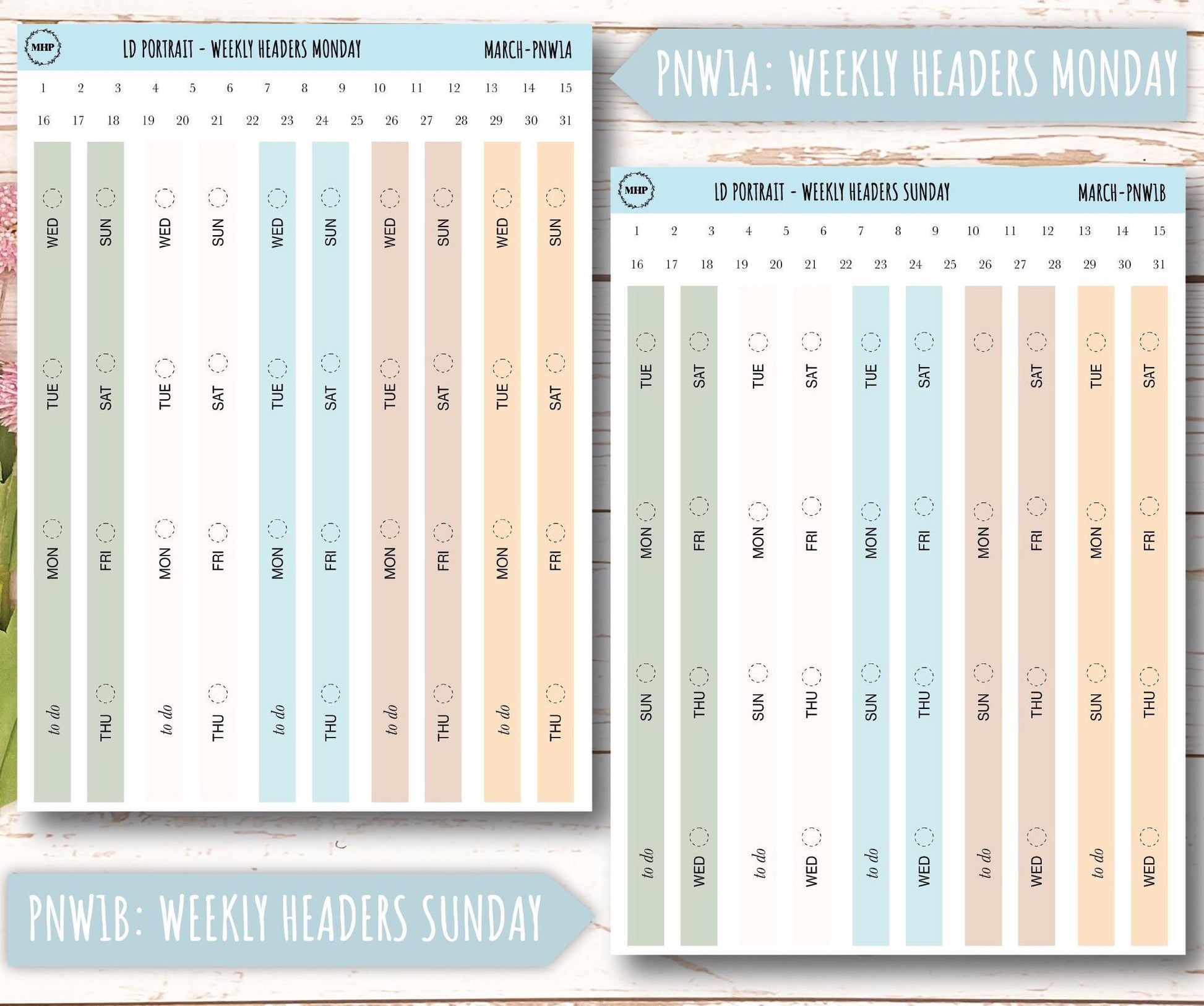 MARCH Stickers for Laurel Denise Portrait Planners. Neutral Color || PN-MAR