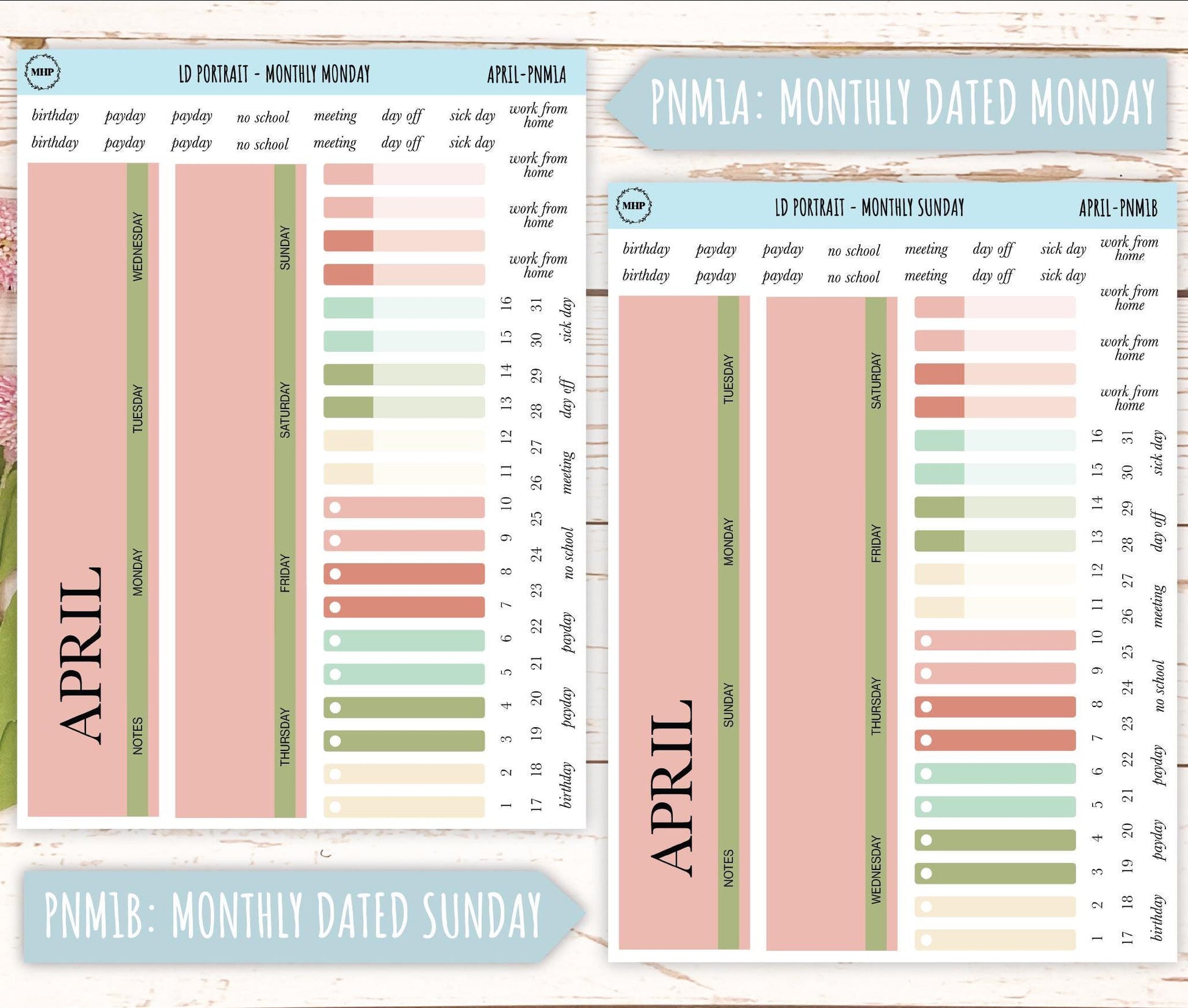 APRIL Stickers for Laurel Denise Portrait Planners. Neutral Color || PN-APR
