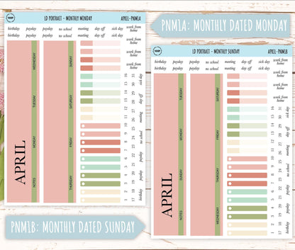 APRIL Stickers for Laurel Denise Portrait Planners. Neutral Color || PN-APR