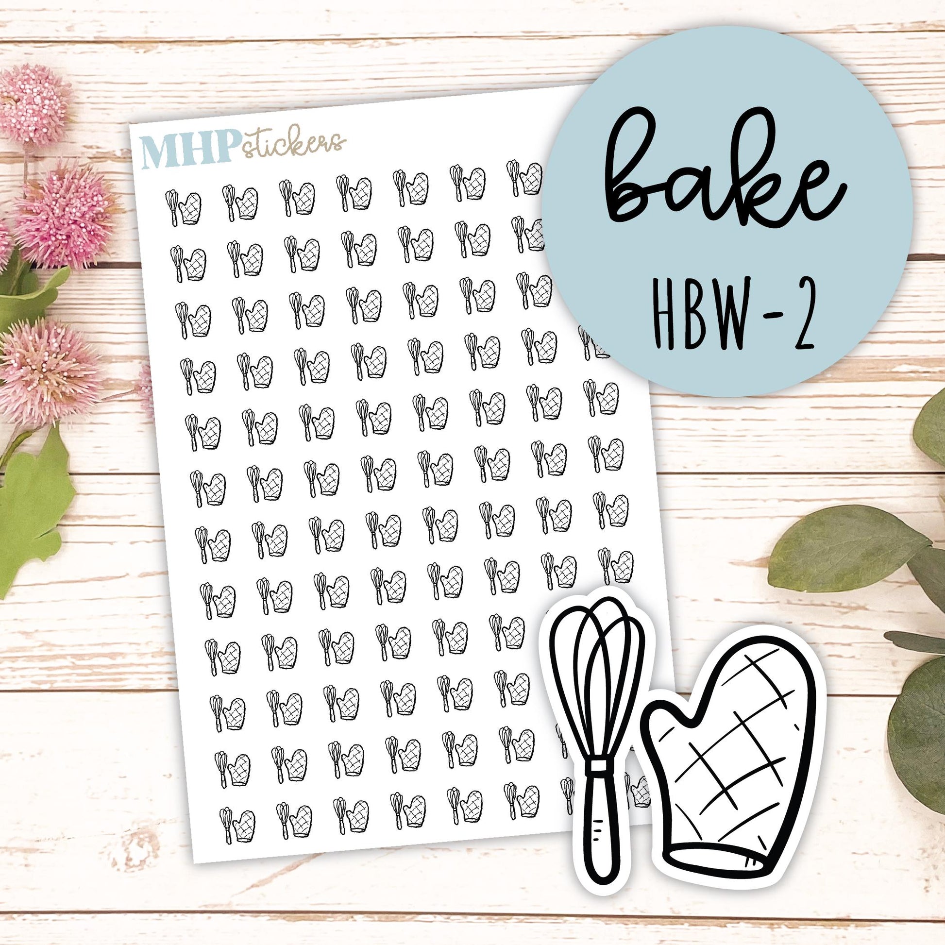 BAKE - Black & White Icon. Planner Stickers || HBW-2