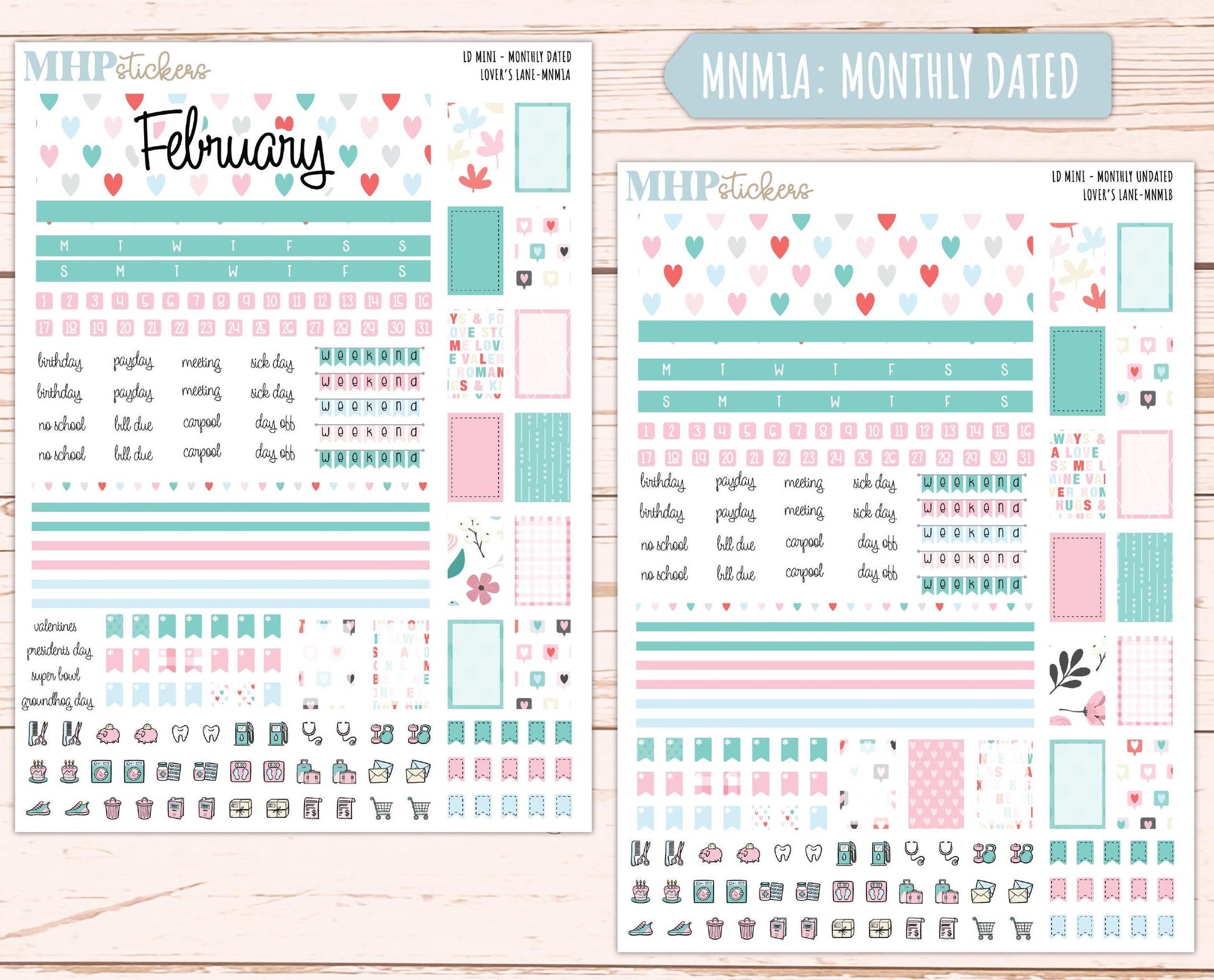 FEBRUARY 2025 Stickers for MINI Laurel Denise Planners "Lover's Lane" || MNLL
